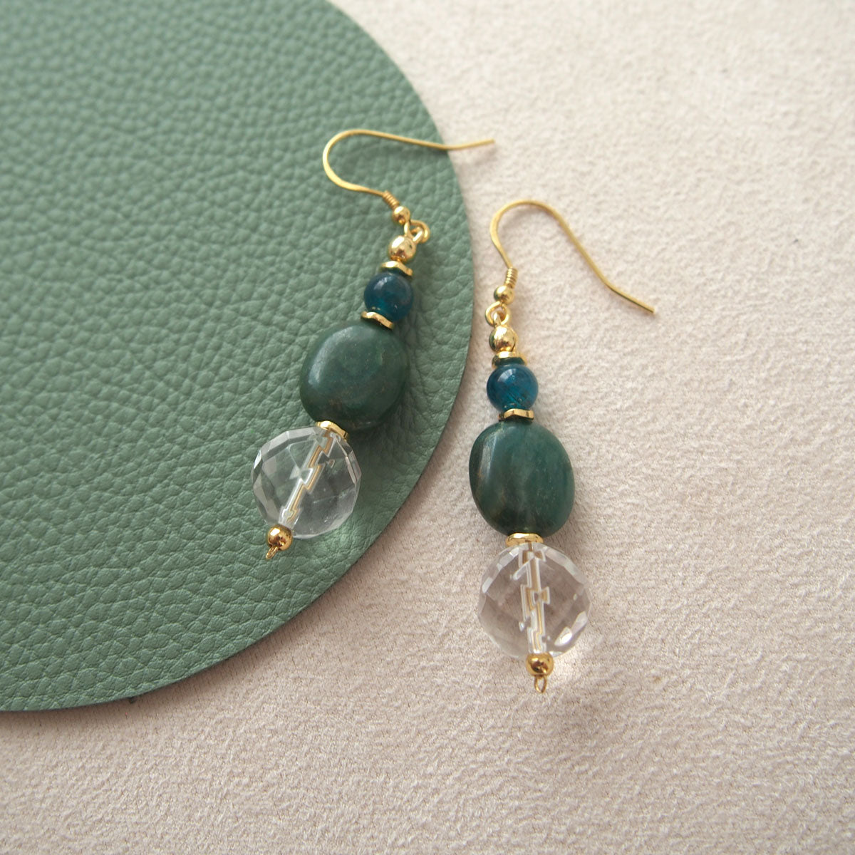 Rock crystal,  Jade(oval),  Apatite Earrings-Blue Spring
