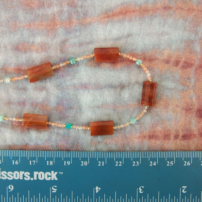 Quartz Rutilated, Amazonite, Sunstone Necklace- Late Autumn