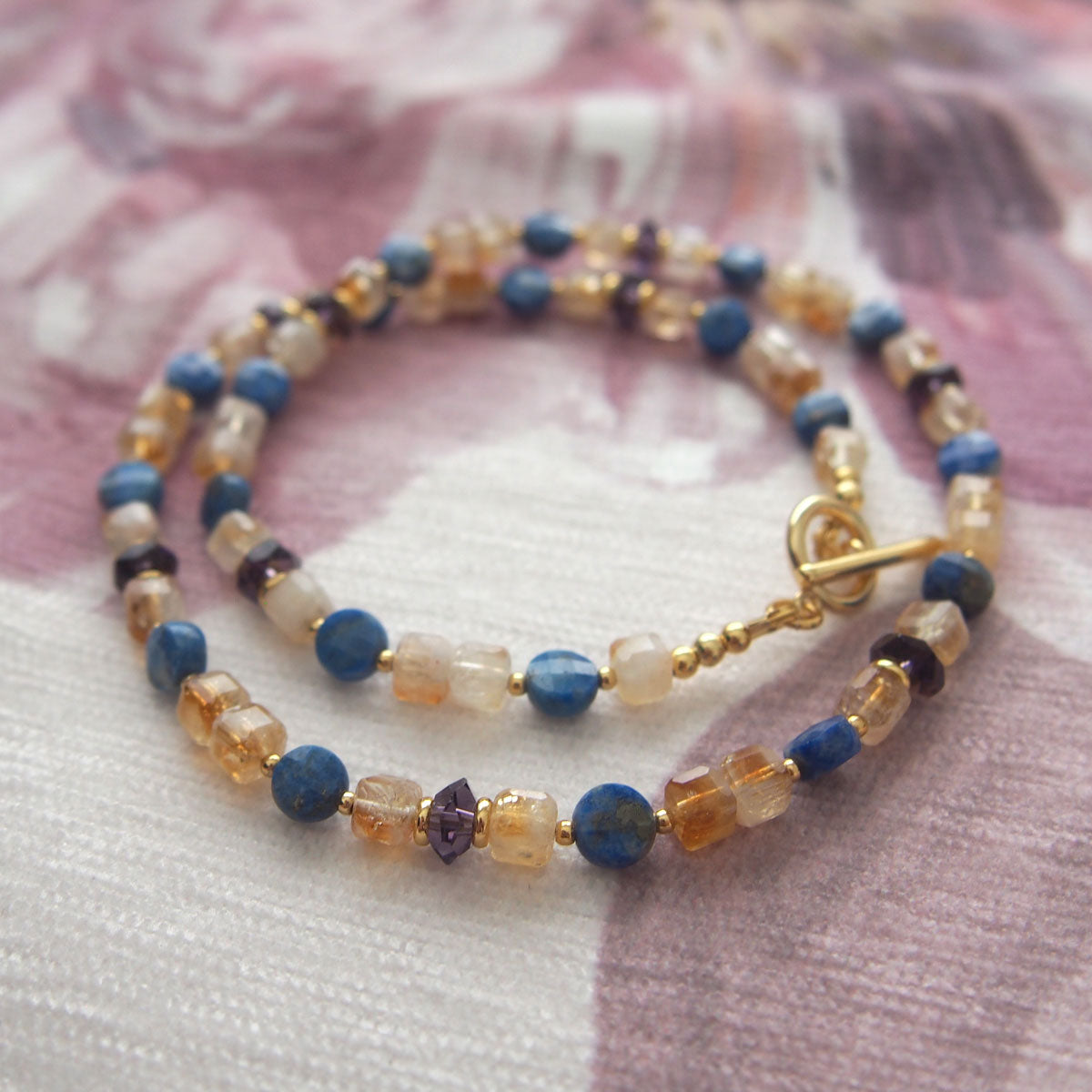 Amethyst, Lapis lazuli,  Citrine Necklace-Starry Night