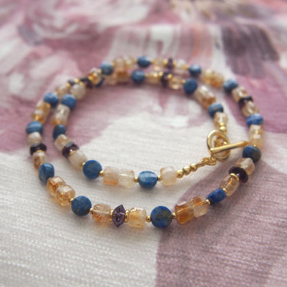 Amethyst, Lapis lazuli,  Citrine Necklace-Starry Night