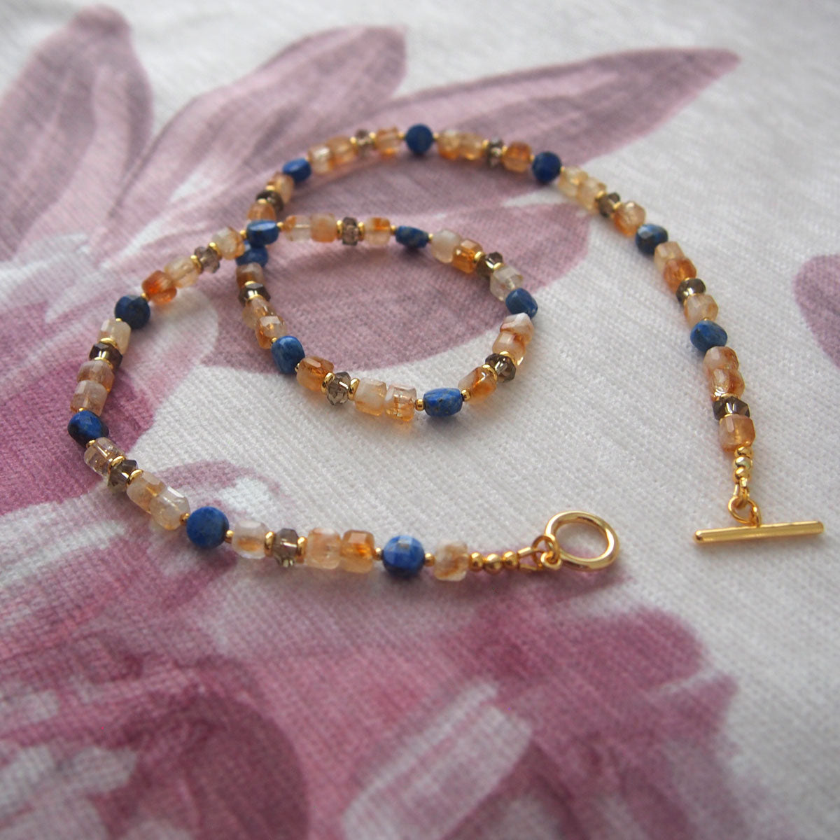 Smoky Quartz  Lapis lazuli  Citrine Necklace-Starry Night