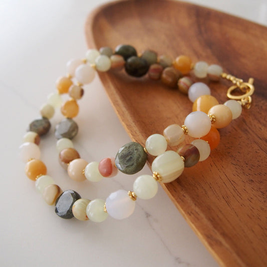 Quartzose Jade, Garnet, Agate, Serpentine Jade, Calcite Necklace-Vitality