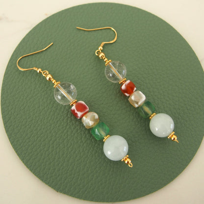 Beryl,  Rock crystal,  Agate Earrings–The Young at Heart