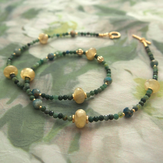 Lepidolite,  Apatite, Transvaal Jade Necklace–Vitality