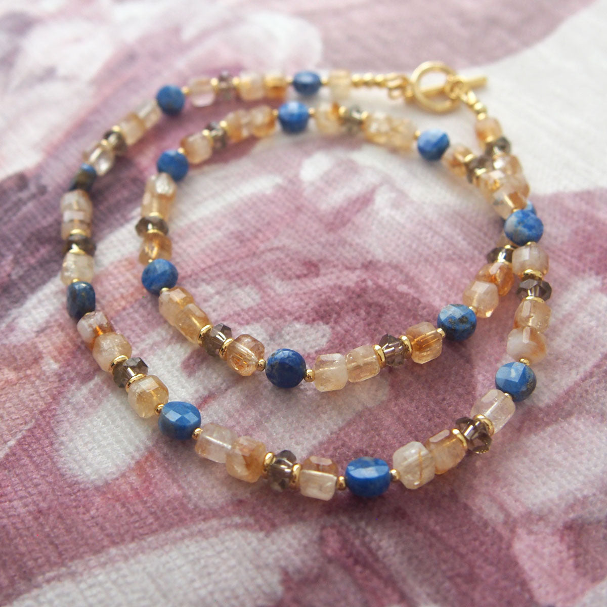 Smoky Quartz  Lapis lazuli  Citrine Necklace-Starry Night