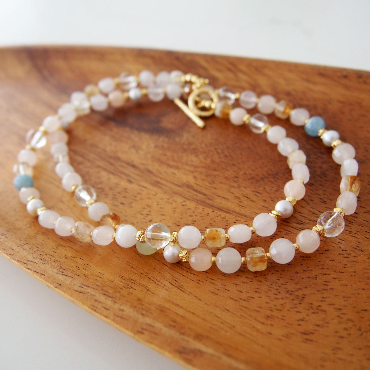 Rock Crystal, Beryl, Citrine, Pearls Necklace- Hope