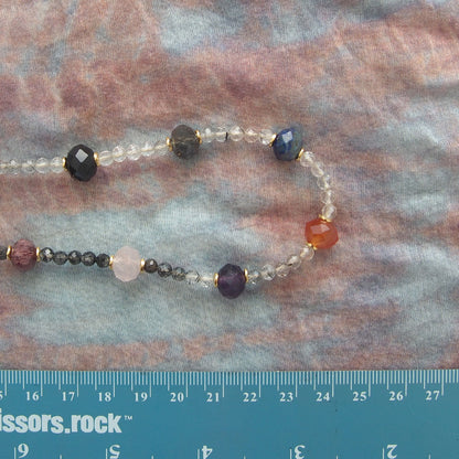 Agate, Amethyst, Lapis Lazuli, Quartz Rutilated, Rose Quartz, Strawberry Quartz Necklace- Abundance