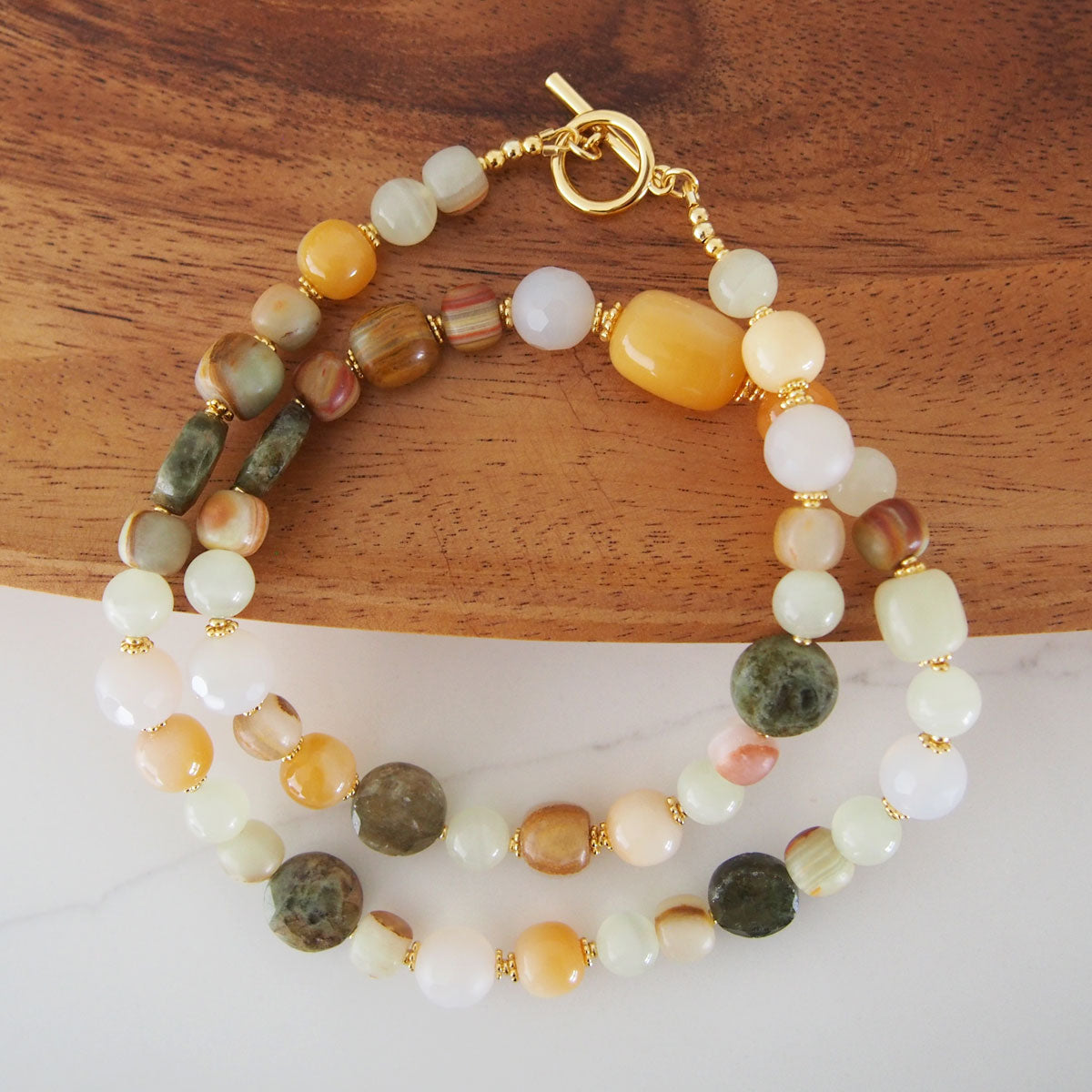 Quartzose Jade, Garnet, Agate, Serpentine Jade, Calcite Necklace-Vitality