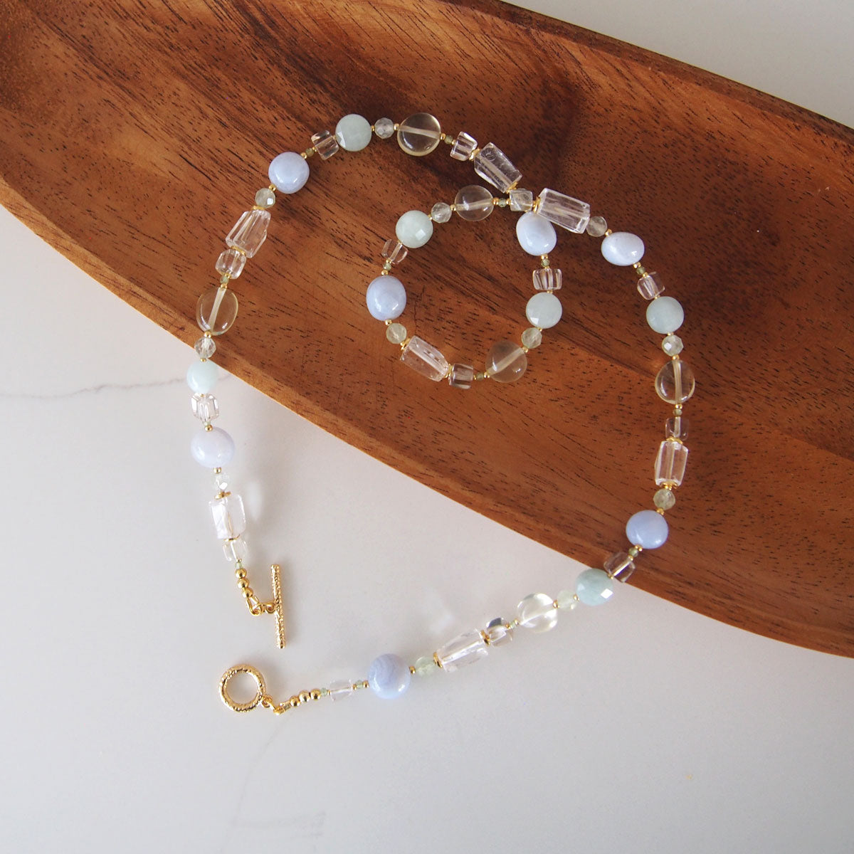 Lemon Quartz, Chalcedony, Rock Crystal, Beryl, Prehnite Necklace- Source