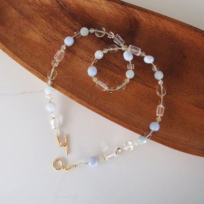 Lemon Quartz, Chalcedony, Rock Crystal, Beryl, Prehnite Necklace- Source