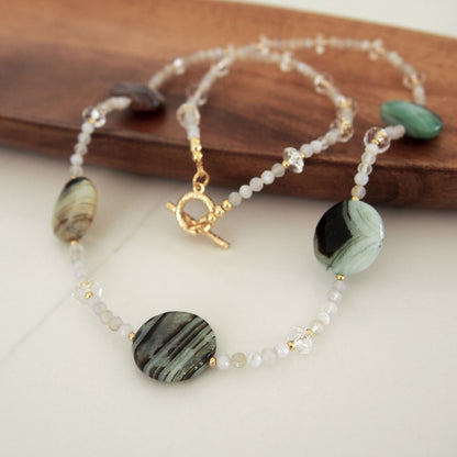 Agate, Rock Crystal Necklace-Light and shade