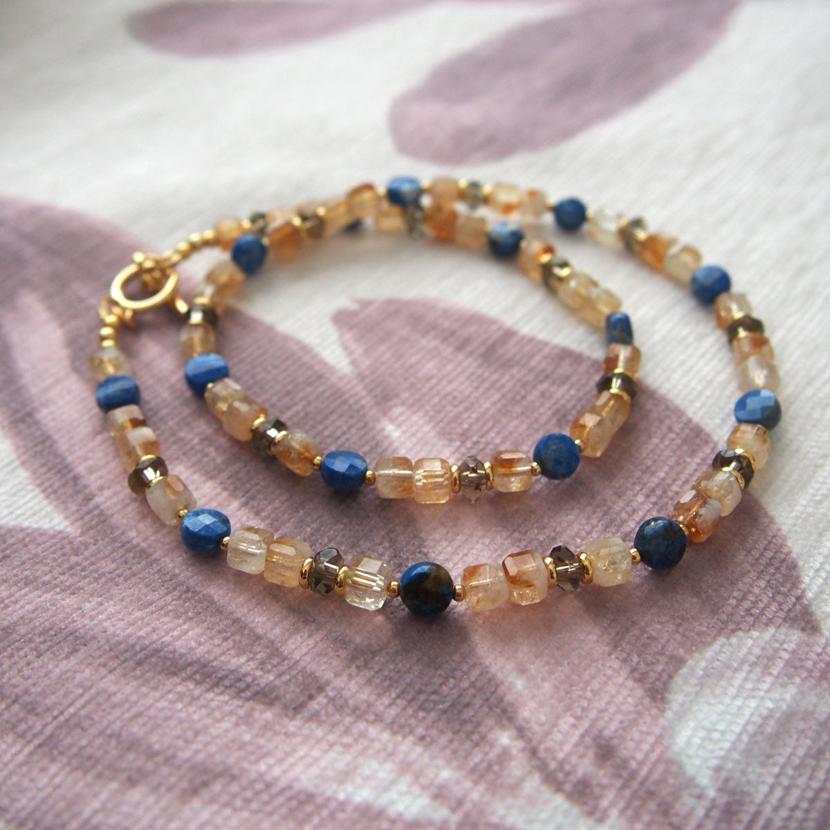 Smoky Quartz  Lapis lazuli  Citrine Necklace-Starry Night
