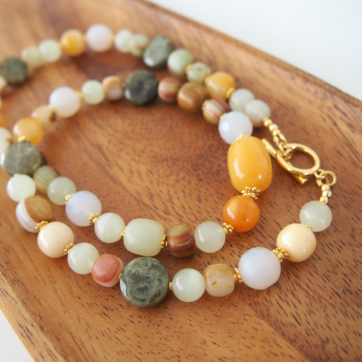 Quartzose Jade, Garnet, Agate, Serpentine Jade, Calcite Necklace-Vitality
