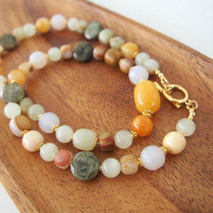 Quartzose Jade, Garnet, Agate, Serpentine Jade, Calcite Necklace-Vitality