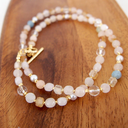 Rock Crystal, Beryl, Citrine, Pearls Necklace- Hope