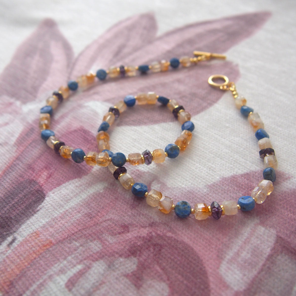 Amethyst, Lapis lazuli,  Citrine Necklace-Starry Night