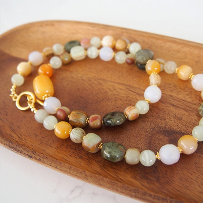 Quartzose Jade, Garnet, Agate, Serpentine Jade, Calcite Necklace-Vitality