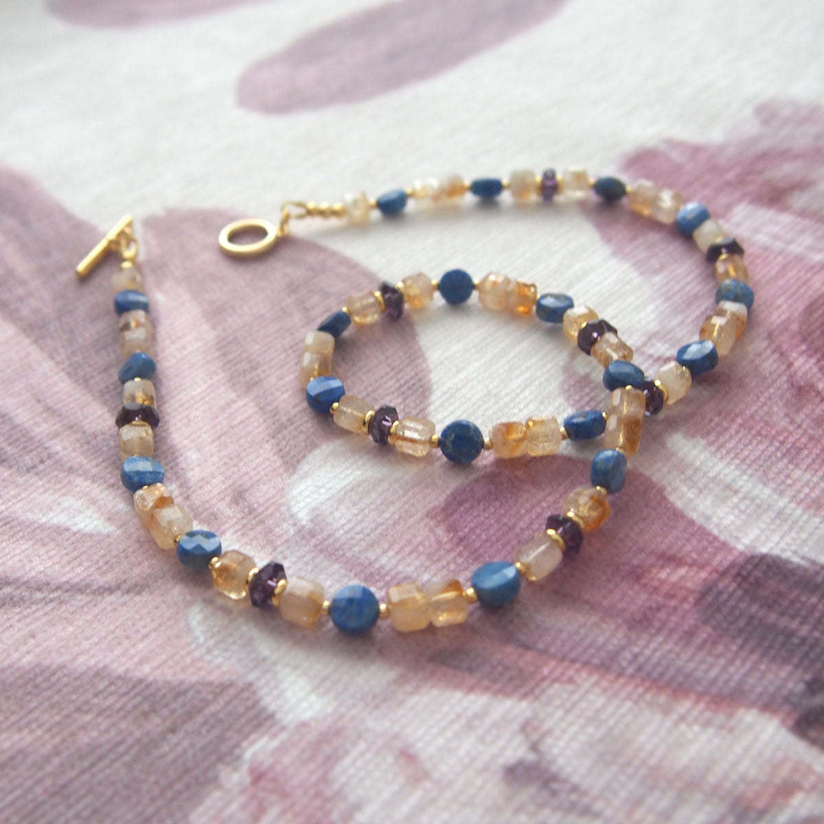 Amethyst, Lapis lazuli,  Citrine Necklace-Starry Night