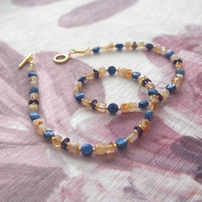Amethyst, Lapis lazuli,  Citrine Necklace-Starry Night