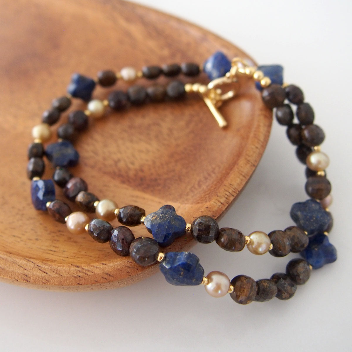 Lapis Lazuli, Bronzite, Pearls Necklace- Night Sky