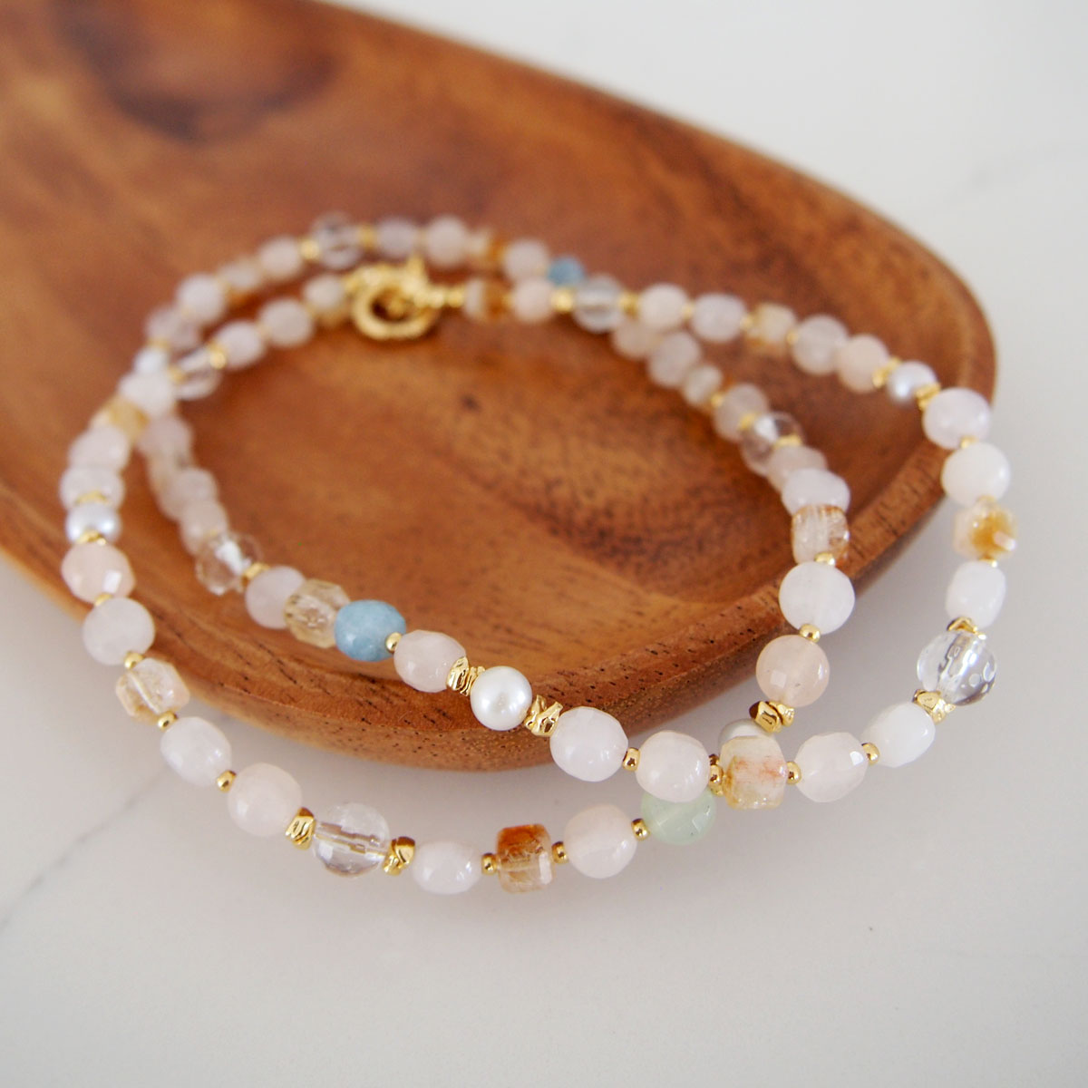 Rock Crystal, Beryl, Citrine, Pearls Necklace- Hope