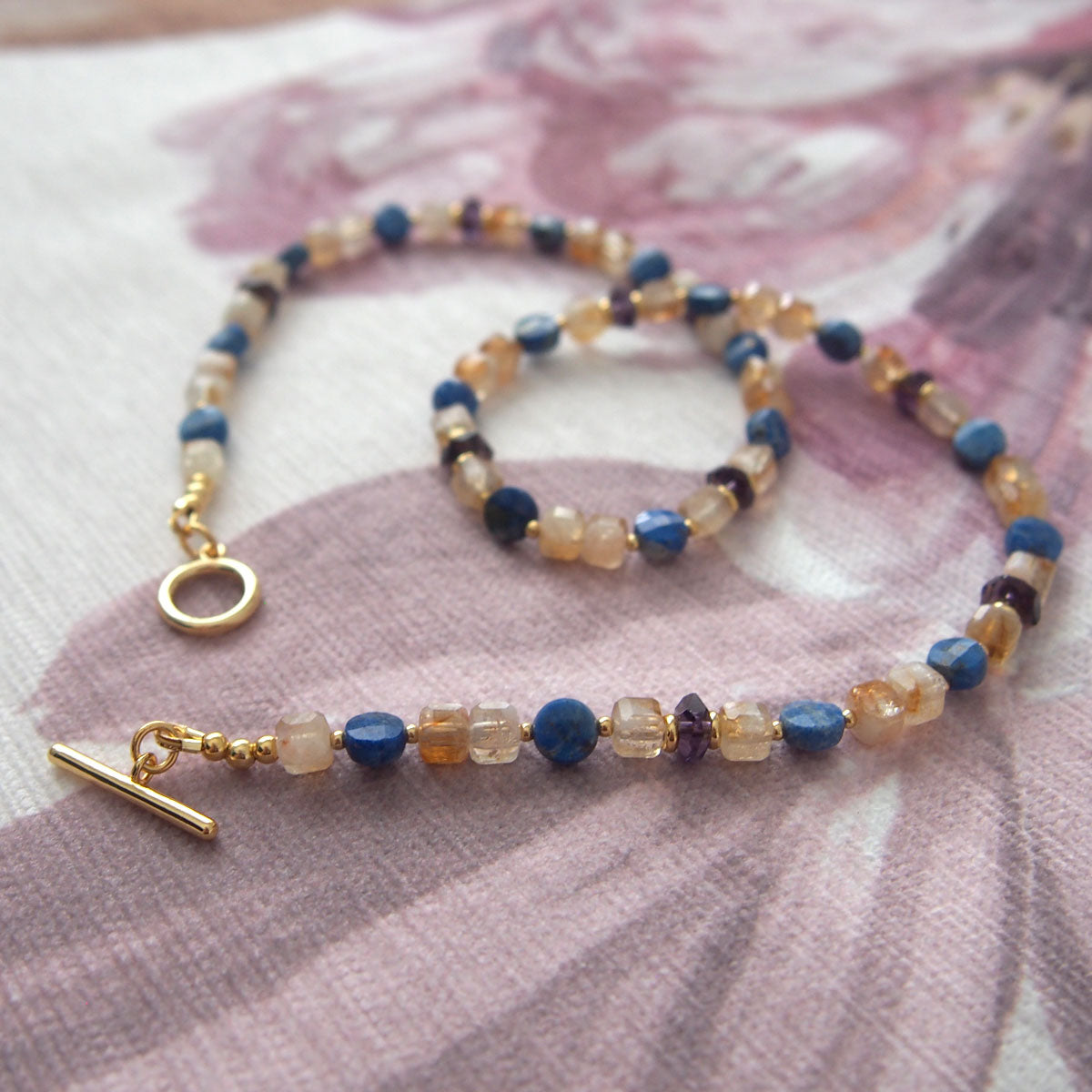 Amethyst, Lapis lazuli,  Citrine Necklace-Starry Night