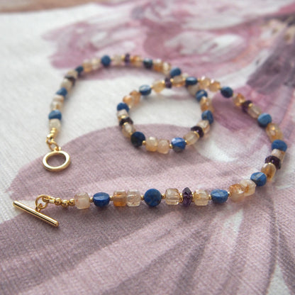 Amethyst, Lapis lazuli,  Citrine Necklace-Starry Night