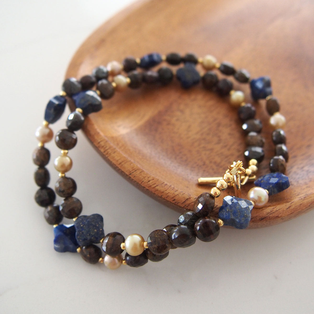 Lapis Lazuli, Bronzite, Pearls Necklace- Night Sky