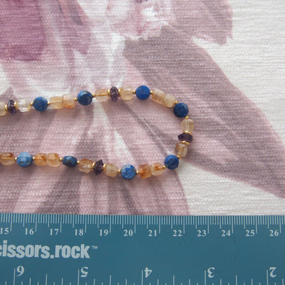 Amethyst, Lapis lazuli,  Citrine Necklace-Starry Night