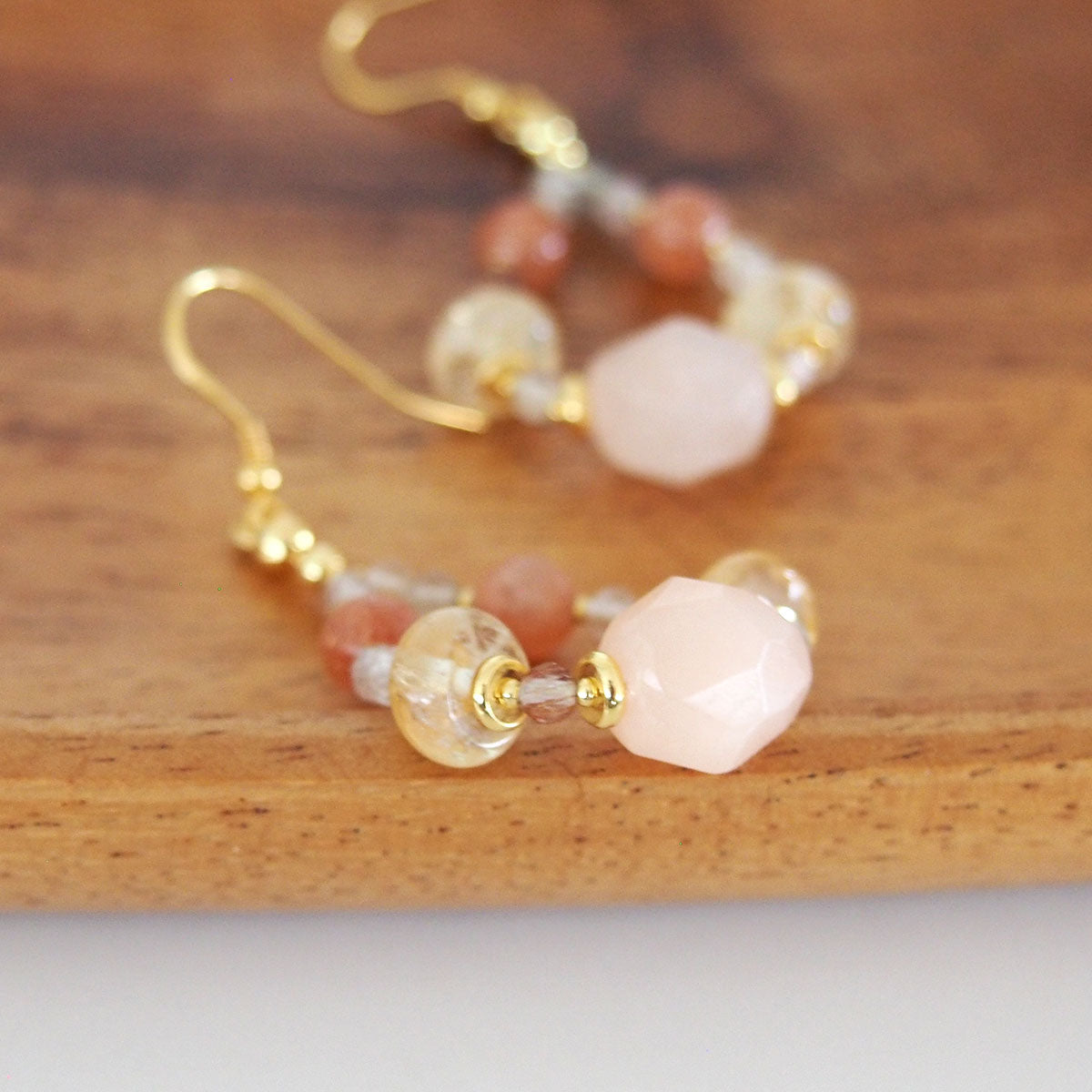 Aventurine, Citrine, Sunstone Earrings- Sunset