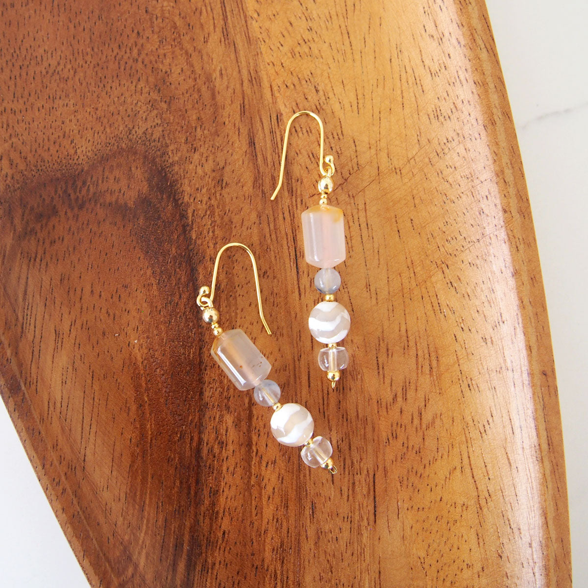 Agate, Rock Crystal, Dumortierite Quartz Earrings- Source