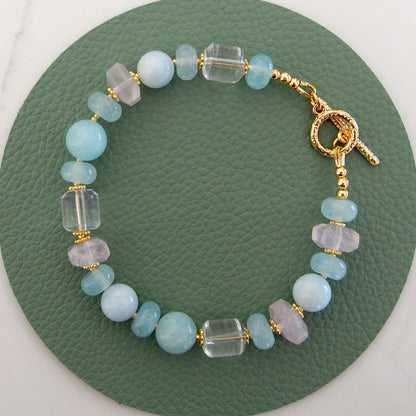 Rose Quartz, Rock Crystal, Amazonite, Beryl, Chalcedony Bracelete- Romance