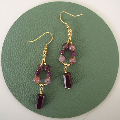 Garnet, Strawberry Quartz, Ruby(Opaque) Earrings- Love