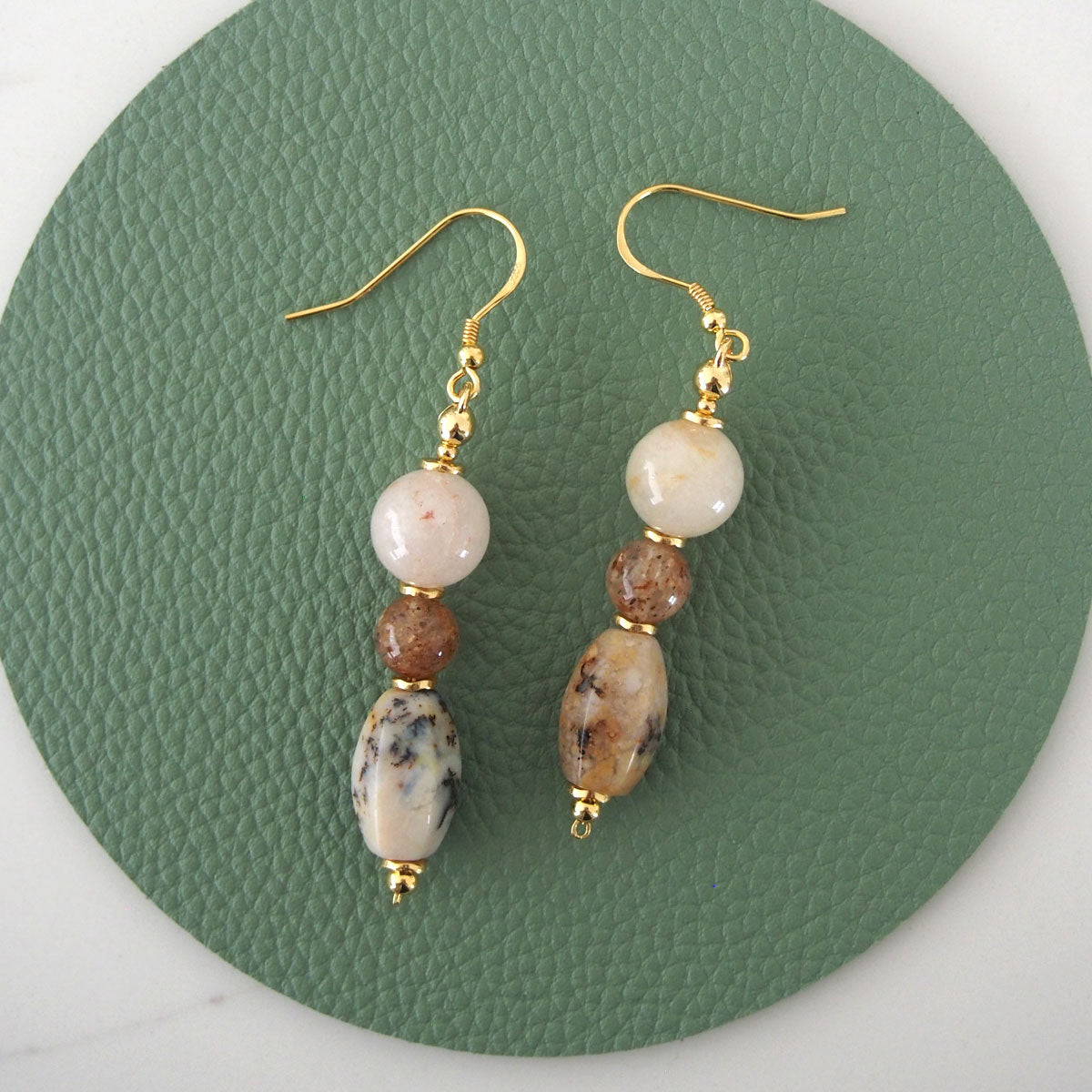 Common Opal, Inclusion Quartz, Strawberry Quartz Earrings- Equanimity