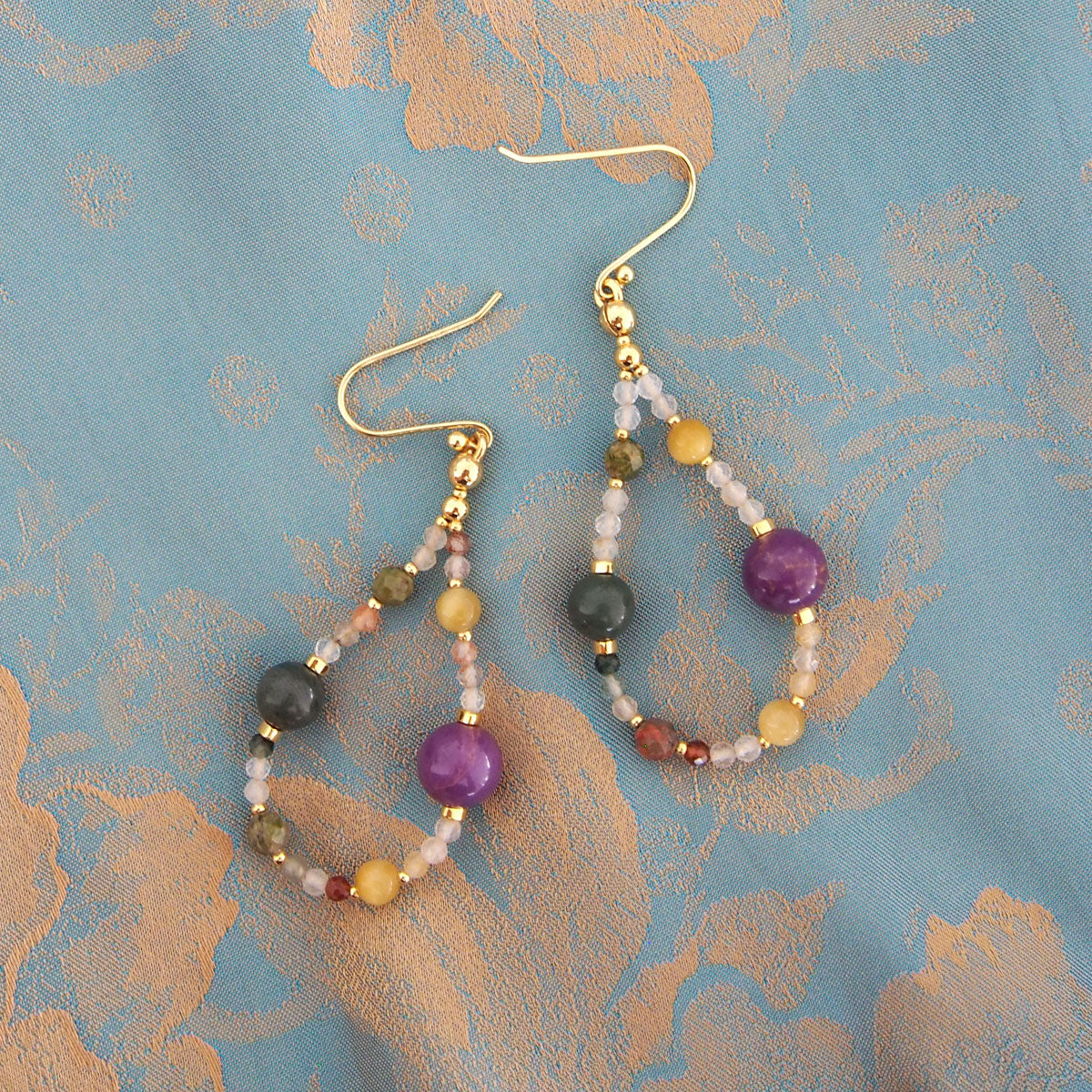 Phosphosiderite, Alxa Agate, Unakite, Tiger’s eye Earrings- Completeness