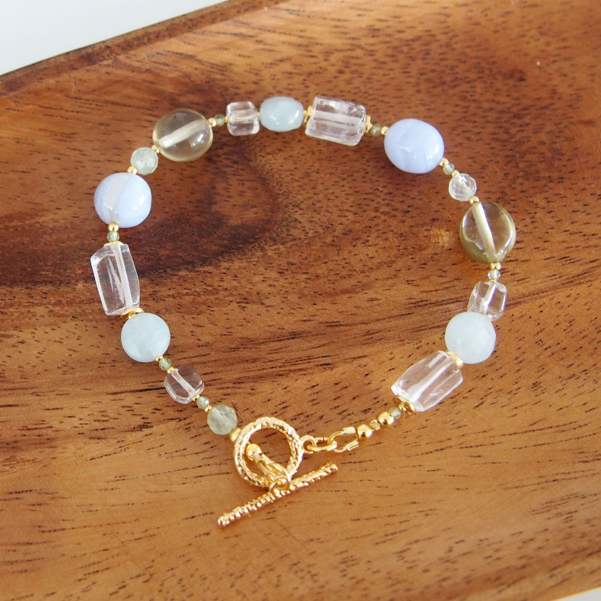 Chalcedony, Rock Crystal, Beryl, Prehnite Bracelet- Source