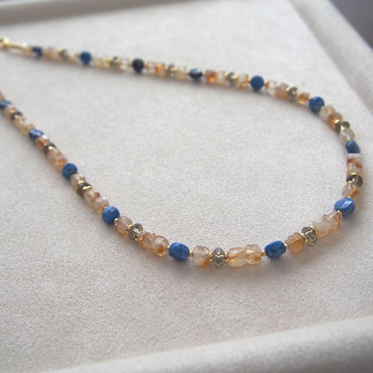 Smoky Quartz  Lapis lazuli  Citrine Necklace-Starry Night