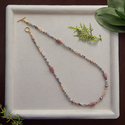 Rhodonite, Pearls, Morganite, Common Opal, Rhodochrosite Necklace–Rosa multiflora
