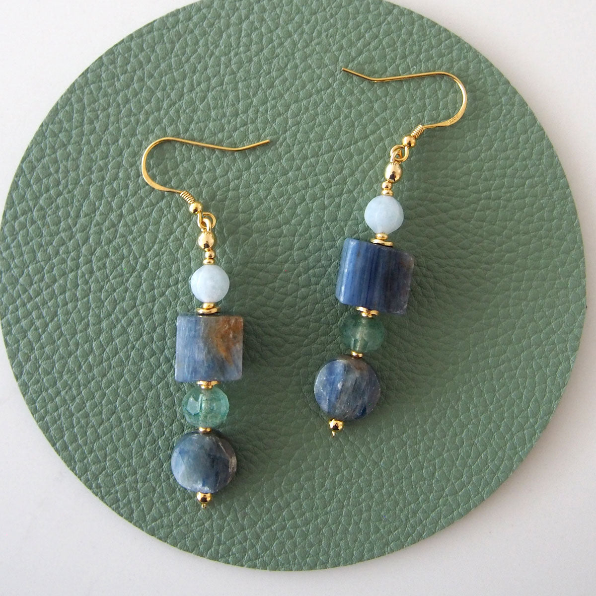 Kyanite, Aventurine, Beryl Earrings- Coastline