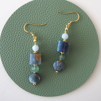 Kyanite, Aventurine, Beryl Earrings- Coastline