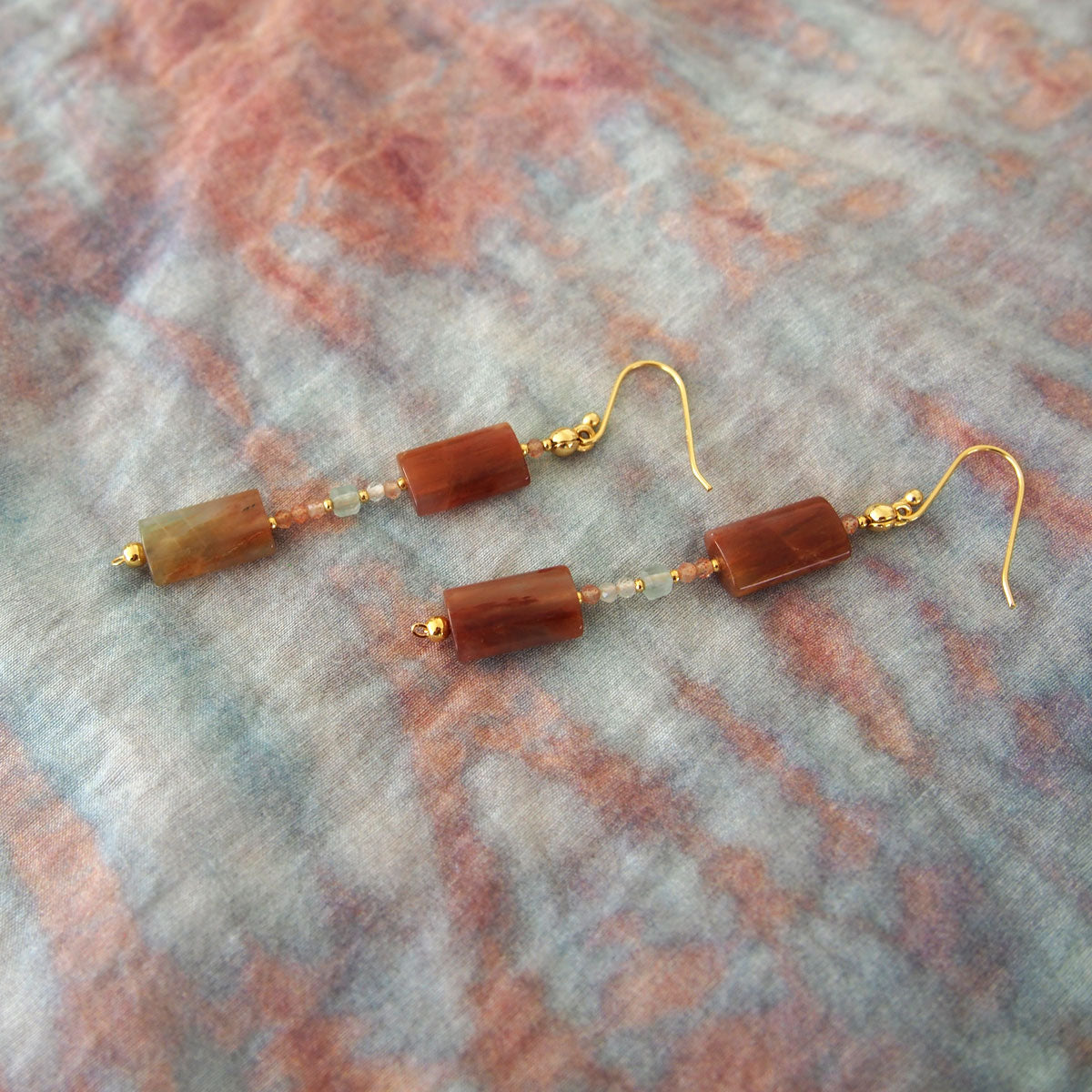 Quartz Rutilated, Amazonite, Sunstone Earrings- Late Autumn