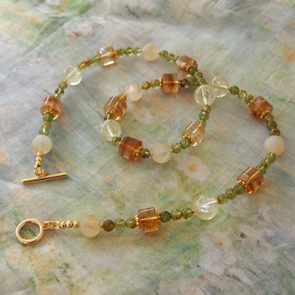 Citrine, Garnet(Green) Necklace-Vitality