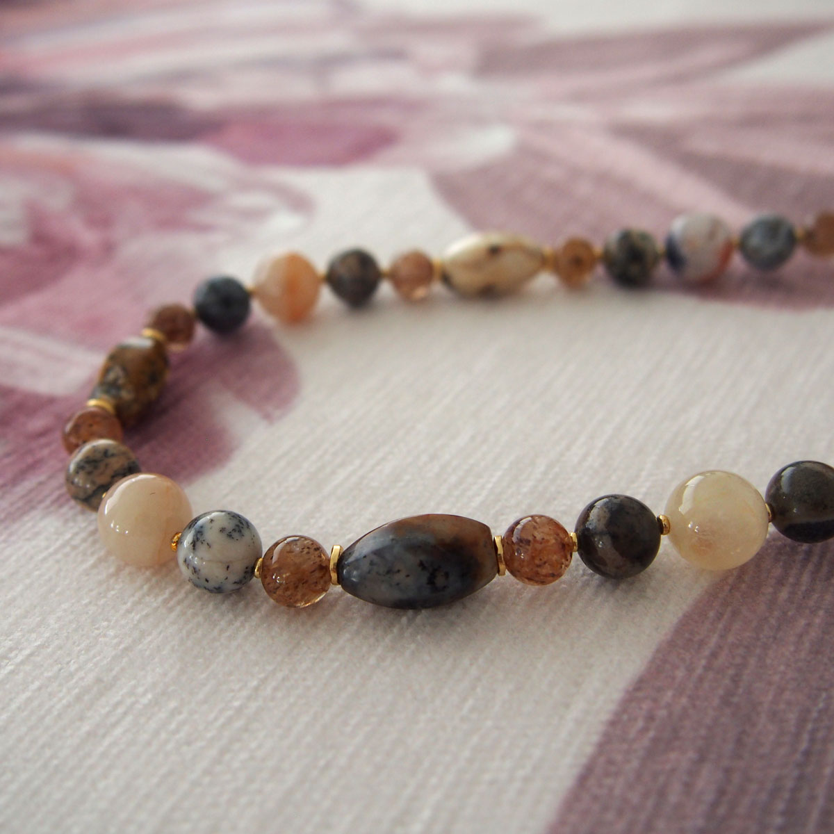 Common Opal, Inclusion Quartz(Dumortierite included), Strawberry Quartz Necklace- Equanimity