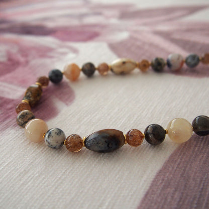 Common Opal, Inclusion Quartz(Dumortierite included), Strawberry Quartz Necklace- Equanimity