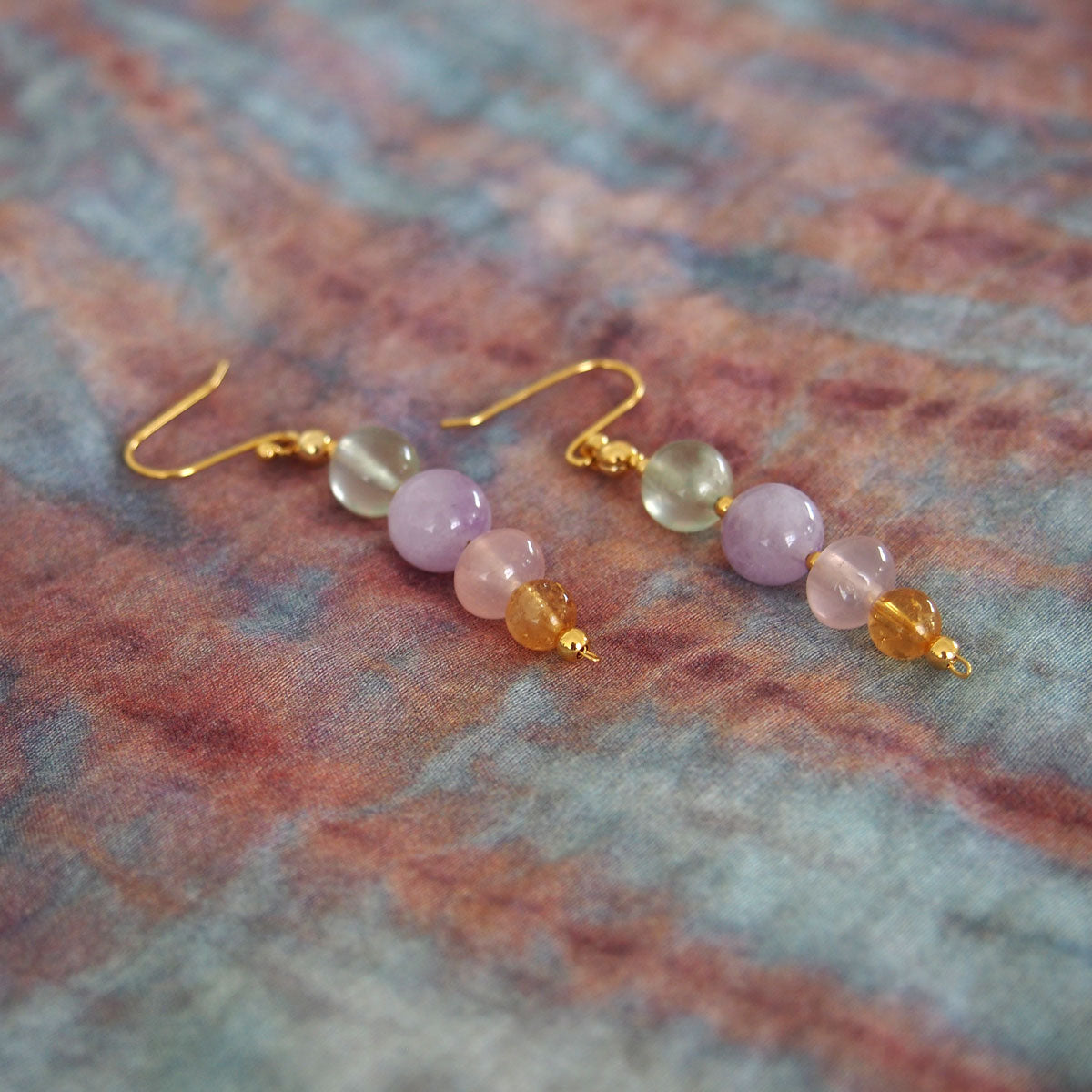 Amethyst, Prehnite, Rose Quartz, Citrine Earrings- Wish