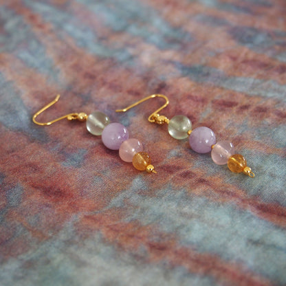 Amethyst, Prehnite, Rose Quartz, Citrine Earrings- Wish