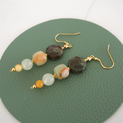 Garnet, Serpentine Jade, Calcite, Quartzose Jade Earrings-Vitality
