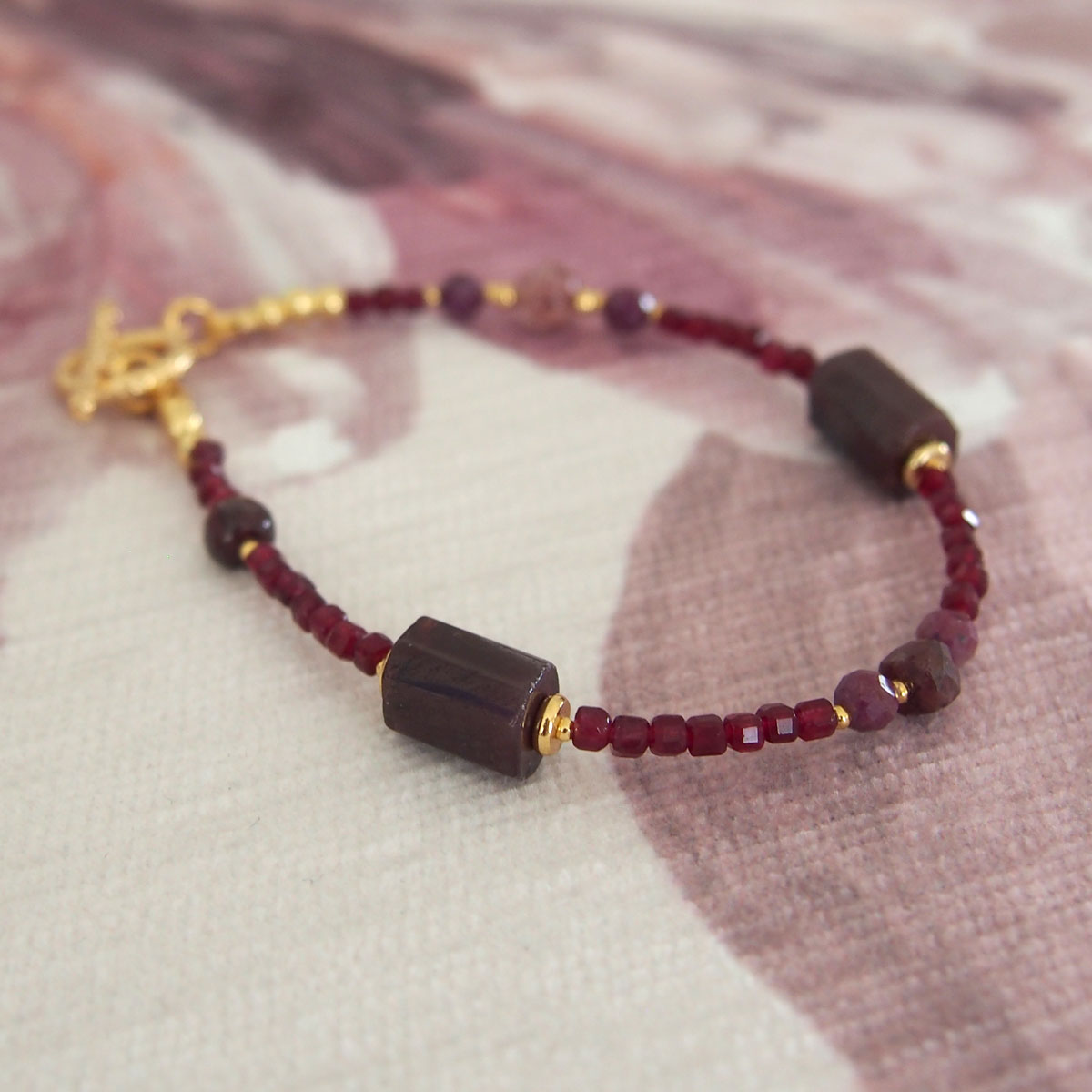 Garnet, Strawberry Quartz, Ruby(Opaque), Red Corundum(Synthetic) Bracelet- Love