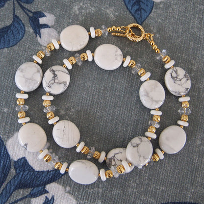 Magnesite, Rock Crystal Necklace- Snow