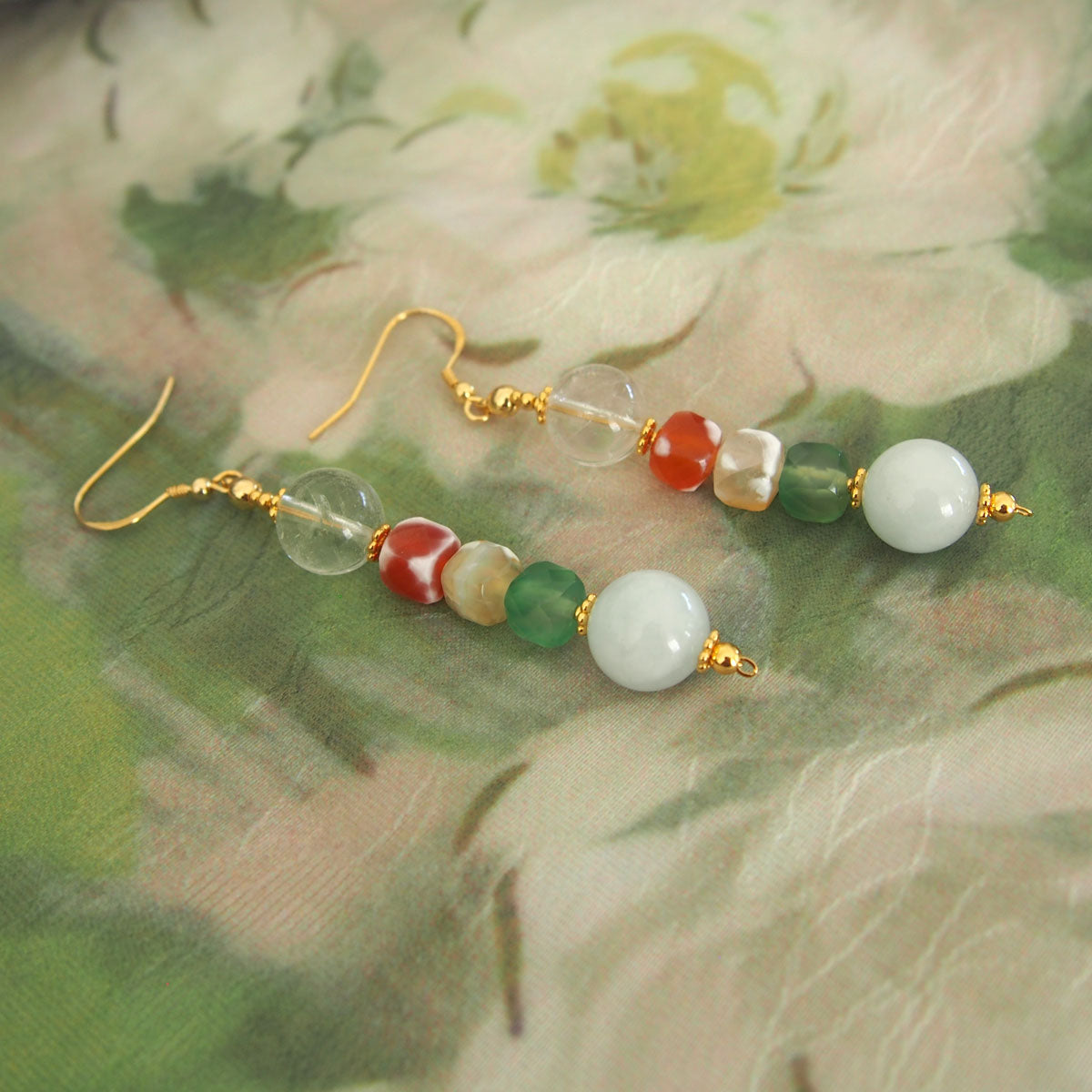 Beryl,  Rock crystal,  Agate Earrings–The Young at Heart